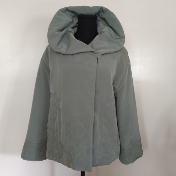 J. Jill XS Coat Jacket  Sage Light Green Embroidered Plush Lined Oversized - Picture 4 of 16